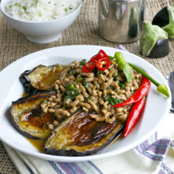 Aubergine with Pork and Basil Sauce