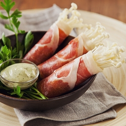 Enoki Mushrooms in Jamon Serrano