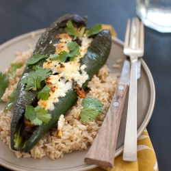 Beer Bean-Stuffed Poblano Peppers