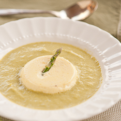 Asparagus Soup and Parmesan Flan