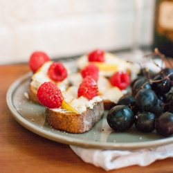 Pear Raspberry Goat Cheese Crostini