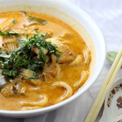 Spicy Coconut Udon Noodle Soup.