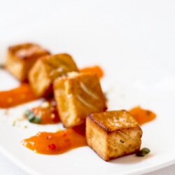 Tea roasted tofu with apricot-chili