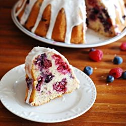 Mixed berry bundt cake with glaze