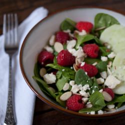 Cucumber, Raspberry, Spinach Salad