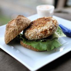 Crispy Red Lentil Garbanzo Burgers