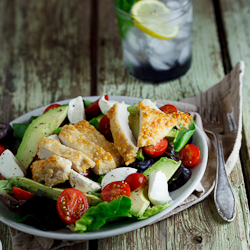 Pecorino Crumbed Chicken on Salad