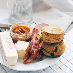 Pumpkin Biscuits with Candied Bacon