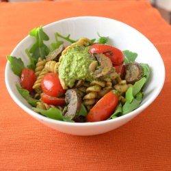 Pasta w/ Pesto, Mushrooms, Tomatoes