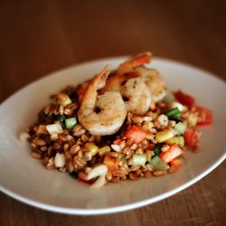 Farro Salad with Blackened Prawns