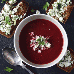 Beetroot Soup with Feta Crostini