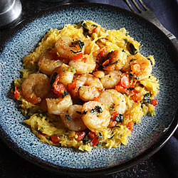 Shrimp Saute over Spaghetti Squash