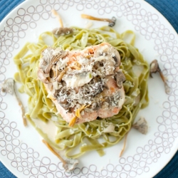 Pasta, Salmon, Mushroom Sauce