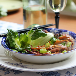 Glazed Guinea Fowl with Pak Choy