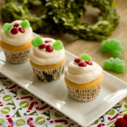 Holly Topped White Cupcakes