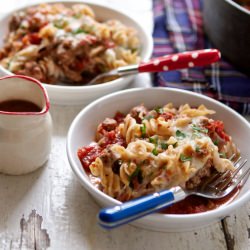 Cheesy Skillet Pasta Meat Sauce