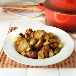 Roasted Potatoes, Sprouts and Apple