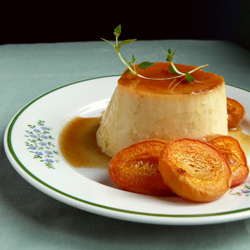 Caramel Custard with Baked Apricots