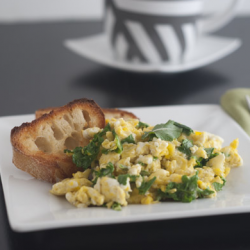 Arugula and Sharp Cheddar Scramble