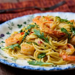 Shrimp and Arugula with Spaghetti