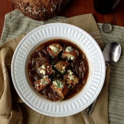 Onion and Ale Soup with Blue Cheese