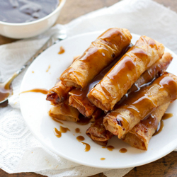 Banana Lumpia with Caramel Sauce