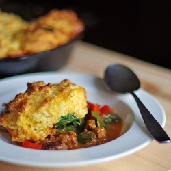 Sausage- Red Pepper Polenta Cobbler