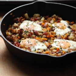 Baked Eggs with Potato & Bacon Hash