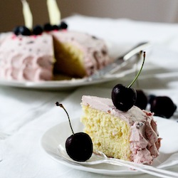 Vanilla Cake with Cherry Frosting