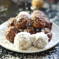 Cacao Dipped Coconut Donut Holes