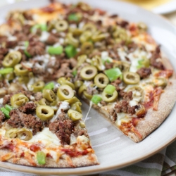 Ground Beef and Green Olive Pizza