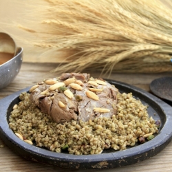 Roasted Green Wheat with Lamb Shank