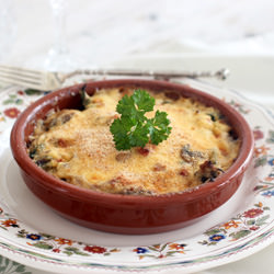 Mushroom, Bacon, and Spinach Gratin