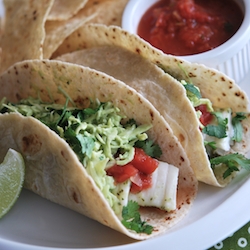 Fish Tacos w/ Avocado-Cabbage Slaw