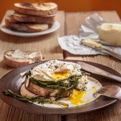 Poached Egg and Dandelion on Toast