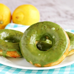 Lemon Doughnuts with Matcha Glaze