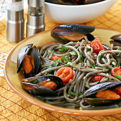 Squid Ink Spaghetti with Mussels