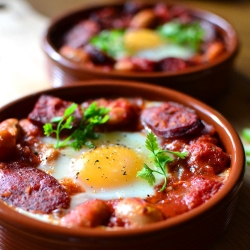 Spanish Baked Eggs & Chorizo