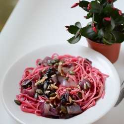 Pink Spaghetti with Red Onion