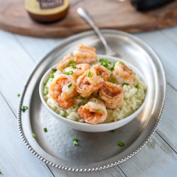 Avocado Risotto with Beer Shrimp