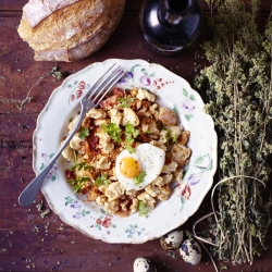 Migas with Fried Quail’s Eggs