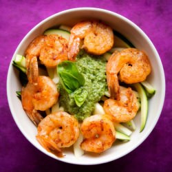 Paleo Pesto with Shrimp + Zucchini