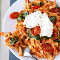 Fettuccine with Seared Tomatoes