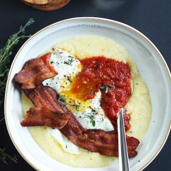 Polenta, Arrabiata, Bacon + Egg