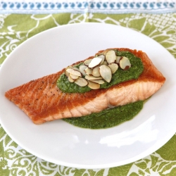 Seared Salmon Toasted Almond Pesto