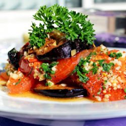 Garlicky Eggplant with Tomatoes