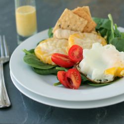 Polenta and Fried Egg Spinach Salad