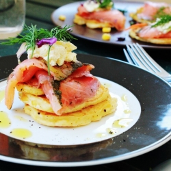 Corn Pikelets with Smoked Salmon