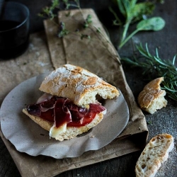 Homemade Ciabatta Sandwich with Ham