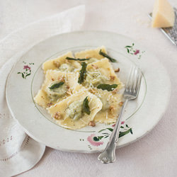 Pea Ravioli with Sage Butter Sauce